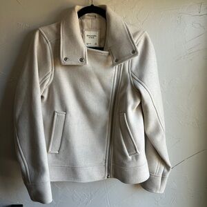 Abercrombie & Fitch Cream Wool Blend Moto Jacket Sz M Minimalist Modern Classic